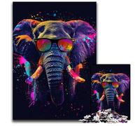 Rompecabezas de 1000 Piezas para Adultos,Elefante con Gafas de Sol,Rompecabezas difícil para Adultos,Ideal para Parejas, Navidad,Año Nuevo y San Valentín,26x38cm