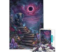 Rompecabezas de 1000 piezas para adultos Elefante en las escaleras hacia el eclipse Rompecabezas para adolescentes Juego familiar Carrera de velocidad manual Interacción entre padres e hijos (38x26cm)