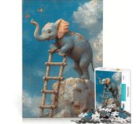 Rompecabezas de 1000 Piezas para Adultos: Elefante en una Escalera con Mariposas Juegos Familiares Entrena tu Cerebro y Tus Manos Toda la Familia 50x75cm