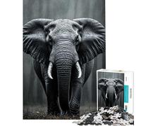 Rompecabezas de 1000 Piezas para Adultos Elefante monocromático bajo la Lluvia Un desafío Educativo Una Obra de Arte Juguetes antiestrés para Mayores de 14 años (50x75cm)