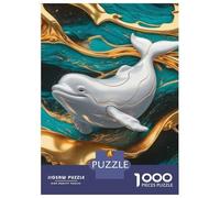 Rompecabezas De 1000 Piezas Para Adultos Elegant Beluga Whale with Golden Accents Rompecabezas Para Adultos Juguetes Antiestrés Vacaciones En Casa Matar El Tiempo Desafiante De Completar 38x26cm/1000p