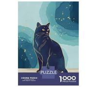 Rompecabezas De 1000 Piezas para Adultos Elegant Black Cat Illustration with Gold Accents Rompecabezas Juegos Familiares Difícil Difícil Cumpleaños Y Navidad 70x50cm/1000pcs