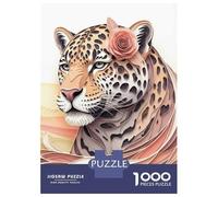 Rompecabezas De 1000 Piezas para Adultos Elegant Leopard with Rose Rompecabezas para Adultos Juguete Decoración De Pared Decoración del Hogar Interacción Entre Padres E Hijos 38x26cm/1000pcs