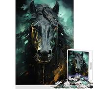 Rompecabezas de 1000 Piezas para Adultos Elegante Caballo Negro decoración del hogar Juguetes Ideas de Regalos Juego Familiar con Piezas de Formas aleatorias Totalmente entrelazadas tamaño 38x26cm