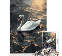 Rompecabezas de 1000 Piezas para Adultos Elegante Cisne sobre Agua Dorada Juguete antiestrés Regalo de cumpleaños Juego Educativo con póster a Juego y Hoja de Trivia tamaño 38x52cm