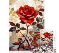 Rompecabezas de 1000 Piezas para Adultos Elegante Pintura de Rosa roja con Juguetes antiestrés para Construir Gran Regalo Juegos educativos colección de Artistas Bellas Artes tamaño 38x26cm