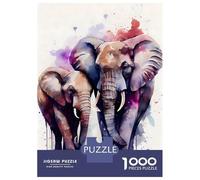 Rompecabezas De 1000 Piezas para Adultos Elephant Couple Watercolor Rompecabezas para Adultos Juguete Decoración De Pared Regalos para Mujeres Difícil Y Desafiante 38x26cm/1000pcs