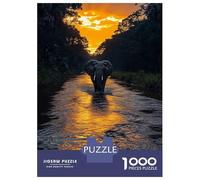 Rompecabezas De 1000 Piezas para Adultos Elephant Crossing River at Sunset Rompecabezas para Adultos Juegos Familiares Regalo De Cumpleaños Cumpleaños Y Navidad 70x50cm/1000pcs
