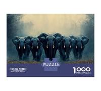 Rompecabezas De 1000 Piezas para Adultos Elephant Herd in Misty Landscape Rompecabezas para Adultos Juegos De Relajación Regalos para Mujeres Desafío Educativo 38x26cm/1000pcs