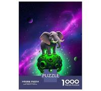 Rompecabezas De 1000 Piezas Para Adultos Elephant on Glowing Green Planet in Space Rompecabezas Para Adultos Juguetes Antiestrés Patrón De Montaje Oferta Como Regalo Para Toda La Familia 70x50cm/1000p