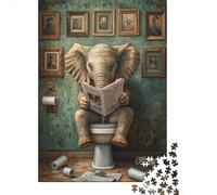 Rompecabezas De 1000 Piezas para Adultos Elephant Reading Newspaper on Toilet Rompecabezas Juegos Relajantes Mejora La Memoria Oferta como Regalo para Toda La Familia 52x38cm/1000pcs