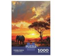 Rompecabezas De 1000 Piezas para Adultos Elephant Sunset Rompecabezas para Adultos Juego De Ingenio Una Obra De Arte Interacción Entre Padres E Hijos 38x26cm/1000pcs