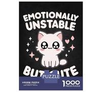Rompecabezas De 1000 Piezas Para Adultos Emotionally Unstable But Cute - Pink Funny Cat Humor Rompecabezas Para Adultos Juguetes DIY Regalos Para Mujeres Regalos Para Amigos Y Familiares 38x26cm/1000p