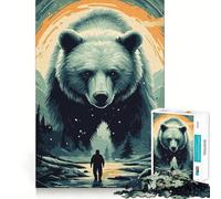 Rompecabezas de 1000 Piezas para Adultos Encuentro con un Oso,Bordes Lisos,Juego de concentración,construcción,Juguete,Juego de relajación,Escena navideña (50x75cm)