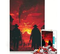 Rompecabezas de 1000 Piezas para Adultos Enfrentamiento en un Pueblo del Oeste al Atardecer Juego Imposible Desafío difícil Fortalece el Amor Entre Parejas 50x75cm