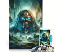 Rompecabezas de 1000 Piezas para Adultos: Entidad de Calavera cibernética en ruinas brumosas, Juego Imposible, análisis y lógica, fortalece el Amor Entre Parejas 50x75cm