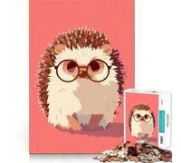Rompecabezas de 1000 Piezas para Adultos Erizo con Gafas,ilustración Minimalista y Adorable,Corte, Juego para concentrarse,Regalo Ideal para un rato de Ocio y diversión en cumpleaños 50x75cm