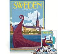 Rompecabezas de 1000 Piezas para Adultos Escandinavia Suecia Viajes Juegos relajantes interacción Entre Padres e Hijos Regalo de cumpleaños Regalos de Viaje 38x52cm