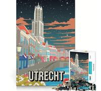 Rompecabezas de 1000 Piezas para Adultos Escena Nocturna del Horizonte de Utrecht Holanda Países Bajos Ajuste Juego de lógica Juguete Divertido Juego de Juego Libre Regalo de cumpleaños