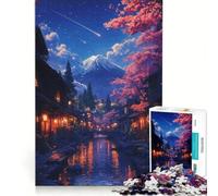 Rompecabezas de 1000 Piezas para Adultos: Escena Nocturna Japonesa del Monte Fuji, decoración de Pared, Juguete para la interacción Entre Padres e Hijos, cumpleaños 38x26cm