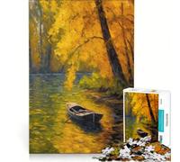Rompecabezas de 1000 Piezas para Adultos: Escena otoñal de río, Juegos Divertidos, interacción Entre Padres e Hijos, con póster y Hoja de Preguntas a Juego, 38x26cm