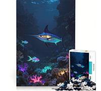 Rompecabezas de 1000 Piezas para Adultos Escena submarina neón con marlín Juego Interactivo antiestrés cumpleaños y Navidad 38x52cm