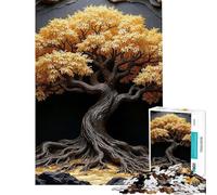 Rompecabezas de 1000 Piezas para Adultos Escultura de árbol Dorado con Fondo Oscuro Rompecabezas para Adultos Juguete decoración de Pared Regalo de cumpleaños desafío Educativo (tamaño 38x26cm)