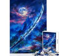 Rompecabezas de 1000 Piezas para Adultos Espada Azul mística bajo la luz de la Luna decoración del hogar Juguetes Regalos de cumpleaños Juegos relajantes descompresión Intelectual tamaño 38x52cm
