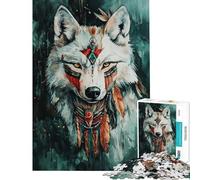 Rompecabezas de 1000 Piezas para Adultos espíritu del Lobo emplumado Juegos Familiares Juguetes Juegos educativos Regalos de Amigo Invisible decoración del hogar (tamaño 75x50cm)