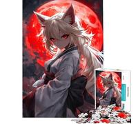 Rompecabezas de 1000 Piezas para Adultos Espíritu del Zorro Luna Roja Juegos Divertidos para Adultos antiestrés difícil y desafiante (tamaño 38x52cm)