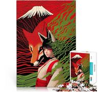 Rompecabezas de 1000 Piezas para Adultos Espíritu Kitsune con el Monte Fuji Juego de ingenio Juego Educativo para cumpleaños y Navidad. 38x26cm