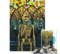 Rompecabezas de 1000 Piezas para Adultos Esqueleto de pie en una Iglesia Rompecabezas de 1000 Piezas para decoración del hogar Juguetes de Montaje con Patrones Juego desafiante Regalos (75x50cm)