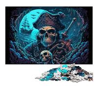 Rompecabezas de 1000 Piezas para Adultos, Esqueleto Pirata, Rompecabezas de Madera, Juego Interactivo Familiar, Regalo Artesanal con Ilustraciones Coloridas, 50x75cm/19,68x29,52 Pulgadas