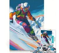 Rompecabezas de 1000 Piezas para Adultos: Esquiador Colorido en una Ladera de montaña, Juego práctico, Carrera de Velocidad Manual, con Piezas de Formas aleatorias Que encajan Perfectamente 50x75cm