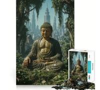 Rompecabezas de 1000 Piezas para Adultos Estatua de Buda en la Jungla Urbana Juego de ingenio para divertirse Regalo Ideal para Jugar y Relajarse en Navidad (38x52cm)