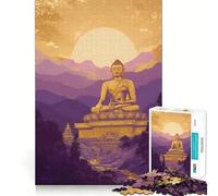 Rompecabezas de 1000 Piezas para Adultos Estatua de Buda en Paisaje de montaña Juego de ingenio para divertirse Regalo Ideal para el Tiempo Libre en Navidad (38x26cm)