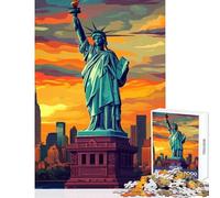 Rompecabezas de 1000 Piezas para Adultos Estatua de la Libertad Atardecer Juguete Decoración de Pared Gran Regalo para Juegos Juego Familiar Mejora el Amor Entre Parejas Tamaño 38x26cm