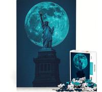Rompecabezas de 1000 Piezas para Adultos Estatua de la Libertad y Luna Juego práctico para Mejorar la Memoria Regalo Ideal para cumpleaños y Ocasiones Especiales 38x52cm