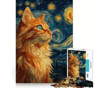Rompecabezas de 1000 Piezas para Adultos,Estilo Gato en la Noche Estrellada,Ajuste, Arte,Juego Mental,Regalo,Juego Lento,Arte de Pared navideño (38x52cm)