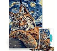 Rompecabezas de 1000 Piezas para Adultos,Estilo Lince en la Noche Estrellada,Juego de articulaciones afiladas,Juguete para Resolver Problemas,diversión Tranquila,decoración navideña 50x75cm