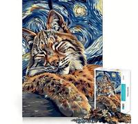 Rompecabezas de 1000 Piezas para Adultos,Estilo Lince en la Noche Estrellada,Juego de articulaciones afiladas,Juguete para Resolver Problemas,diversión Tranquila,decoración navideña 38x26cm