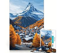 Rompecabezas de 1000 Piezas para Adultos,Estilo Pueblo de montaña de Zermatt,Suiza Juego de concentración Mental con Corte láser Actividad Nocturna Divertida para Toda la Familia