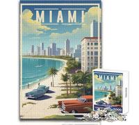 Rompecabezas de 1000 Piezas para Adultos, Estilo Retro de Miami Beach, para Disfrutar de un Ambiente Relajado y Tranquilo, con Ajuste Estable y Corte preciso, tamaño del Juguete: 38x52cm