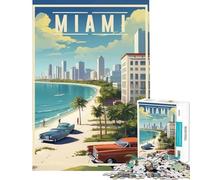 Rompecabezas de 1000 Piezas para Adultos Estilo Retro Vintage de Miami Beach Juego Imposible para Juegos educativos desafío Juguete Ideas de Regalo Aprendizaje Educativo (tamaño 38x26cm)