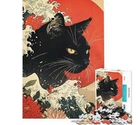 Rompecabezas de 1000 Piezas para Adultos Estilo Ukiyo-e con diseño de Gato difícil y desafiante Ideal para decoración del hogar y como Juguete Educativo para Mayores de 14 años (50x75cm)