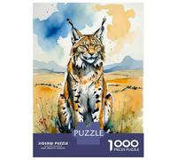 Rompecabezas De 1000 Piezas para Adultos Eurasian Lynx Watercolor Painting Rompecabezas Práctico Juego Decoración del Hogar Cumpleaños Y Navidad 38x26cm/1000pcs