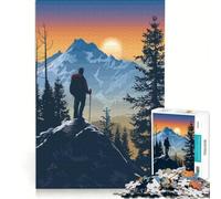 Rompecabezas de 1000 Piezas para Adultos Excursionista en la Cima de una montaña al Atardecer Juego de ingenio Interesante para Reducir el estrés Cada Pieza es única 38x52cm