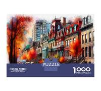 Rompecabezas De 1000 Piezas para Adultos Fall Cityscape with Row Houses Rompecabezas Juegos Familiares Difícil Difícil Cumpleaños Y Navidad 38x26cm/1000pcs