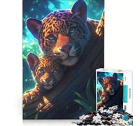 Rompecabezas de 1000 Piezas para Adultos: Familia de jaguares en el Bosque, Juguete Educativo, dificultad Alta, Ideal para cumpleaños y Navidad 38x26cm