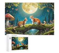 Rompecabezas de 1000 piezas para adultos, fantasía, bosque, noche, gatos, para adultos, juegos de relajación para diversión familiar, ideal como regalo, 1000 piezas
